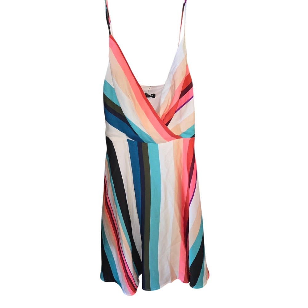 Express Rainbow Striped Sleeveless Dress V Neck Adjustable Straps, Size Xs NWT